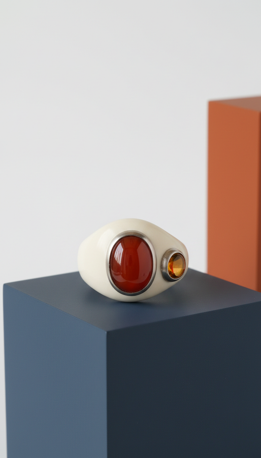 Cloud White Pebble Ring with Semi-Precious Stone