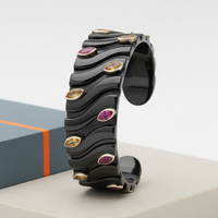 Obsidian Black Waveform Cuff Bracelet