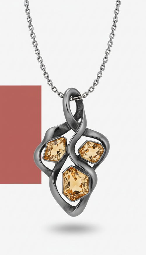 Citrine Accent Sculptural Pendant Necklace