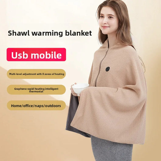 Cross-Border Explosion Washable USB Car Outdoor Camping Office Heating Blanket Warming Heating Blanket Shawl