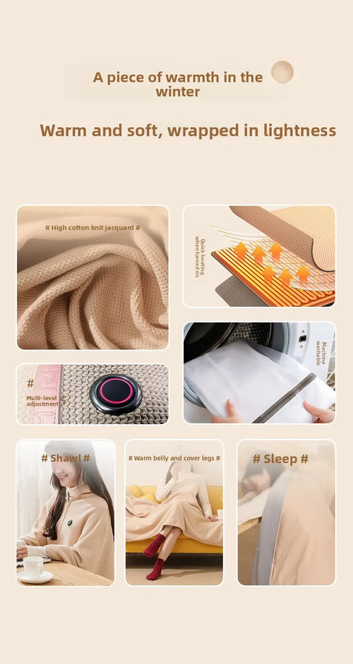 Cross-Border Explosion Washable USB Car Outdoor Camping Office Heating Blanket Warming Heating Blanket Shawl
